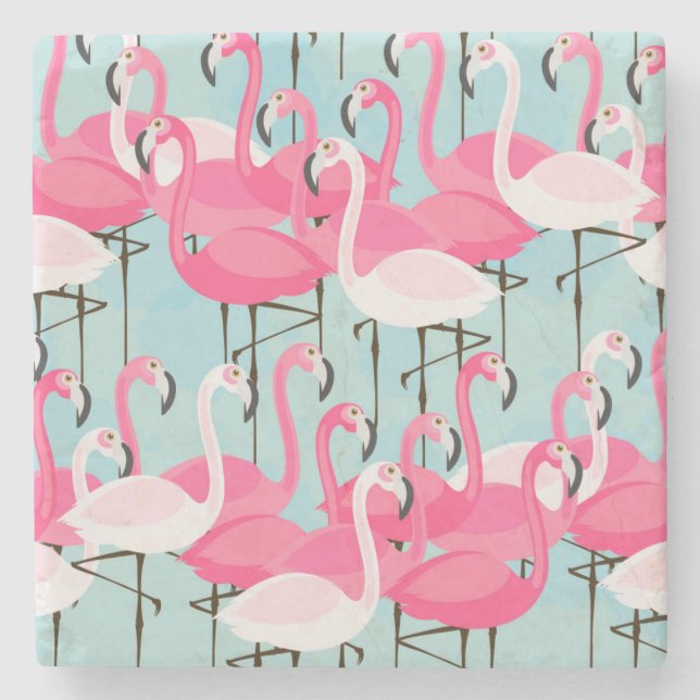 Rosa und weiße Menge der Flamingos Steinuntersetzer (Vorderseite)