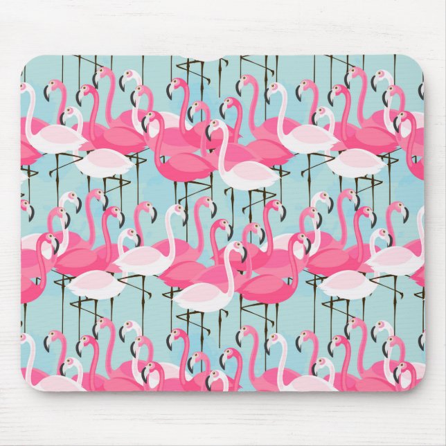 Rosa und weiße Menschenmenge von Flamingos Mousepad (Vorne)