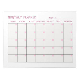 Rosa und weiße Monatsauflistungsplaner Notizblock
