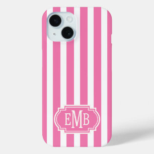 Rosa und weiße monogrammierte Streifen Case-Mate iPhone Hülle