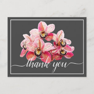 Rosa und weiße Orchideen Grau Hintergrund Danke Postkarte