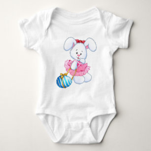 Rosa und weiße Ostersonnige Kaninchen mit Ostereie Baby Strampler