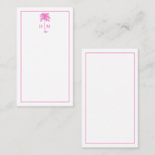 Rosa und weiße Palm-Palmetto-Baum-Monogramm Mitteilungskarte