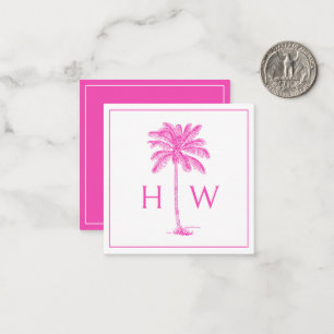 Rosa und weiße Palm-Palmetto-Baum-Monogramm Mitteilungskarte