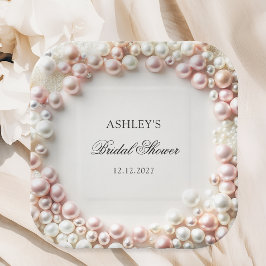 Rosa und weiße Perlen Brautparty Pappteller