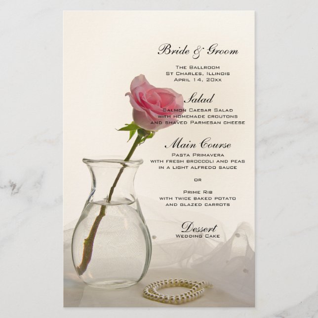 Rosa und weiße Perlen Hochzeitsmenü (Vorderseite)