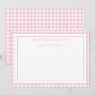 Rosa und Weiße personalisierte Gingham-Muster  Mitteilungskarte