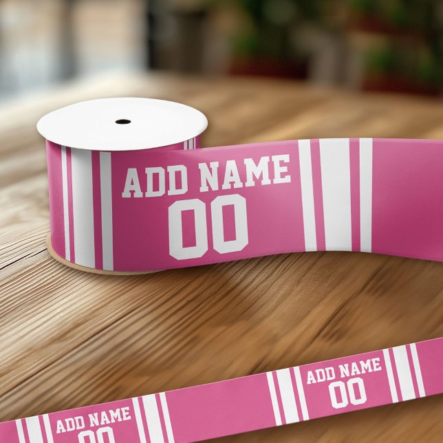 Rosa und weiße Personalisierte SportJersey Satinband (Custom Ribbon - Personalize with your text)
