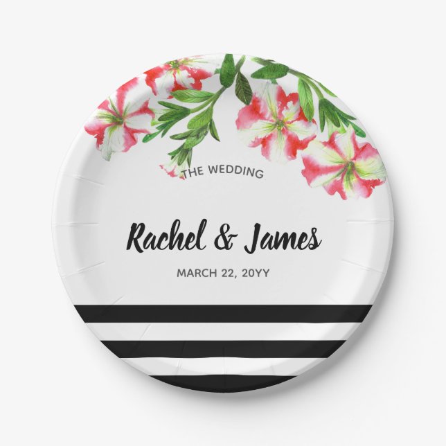 Rosa und weiße Petunien Kunst und Kultur Pappteller (Vorderseite)