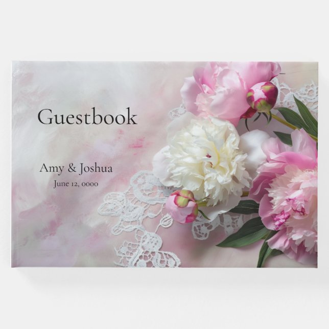 Rosa und weiße Pfannkuchen im SpitzenGuest Book Gästebuch (Vorderseite)