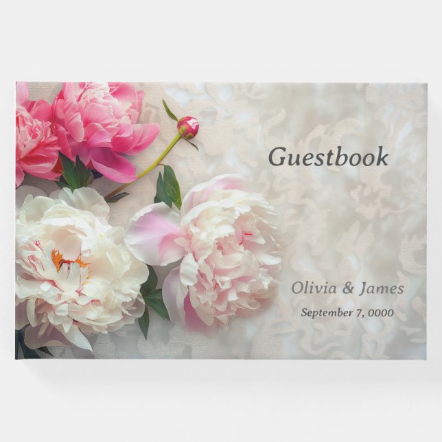 Rosa und weiße Pfannkuchen mit spitzenfarbenem Hin Gästebuch (Vorderseite)