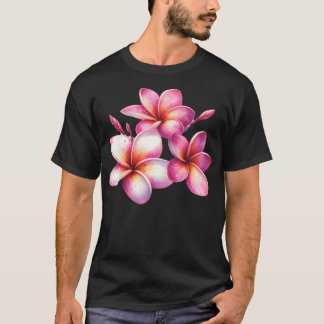 Rosa und weiße Plumeria-Blätter T-Shirt