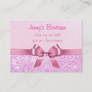Rosa und weiße Polka Dose mit rosa Bow und Glitzer Visitenkarte