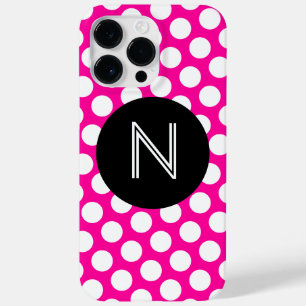 rosa und weiße Polka-Dosen-Schwarzkreismonogramm Case-Mate iPhone Hülle