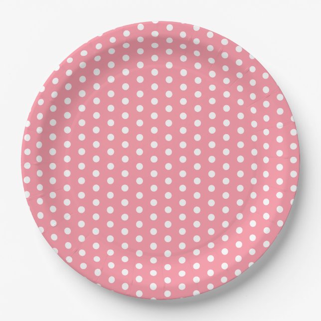 Rosa und weiße Polka-Dot Pappteller (Vorderseite)
