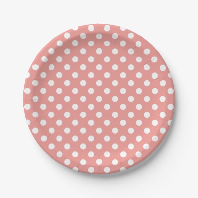 Rosa und weiße Polka Dot Party Pappteller (Vorderseite)