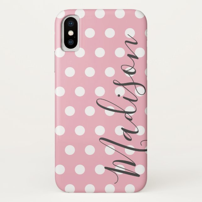 Rosa und weiße Polka Dot Personalisierter Name Case-Mate iPhone Hülle (Rückseite)