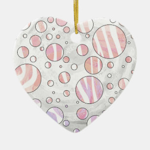 Rosa und weiße Polka Dot Zebra Keramik Ornament
