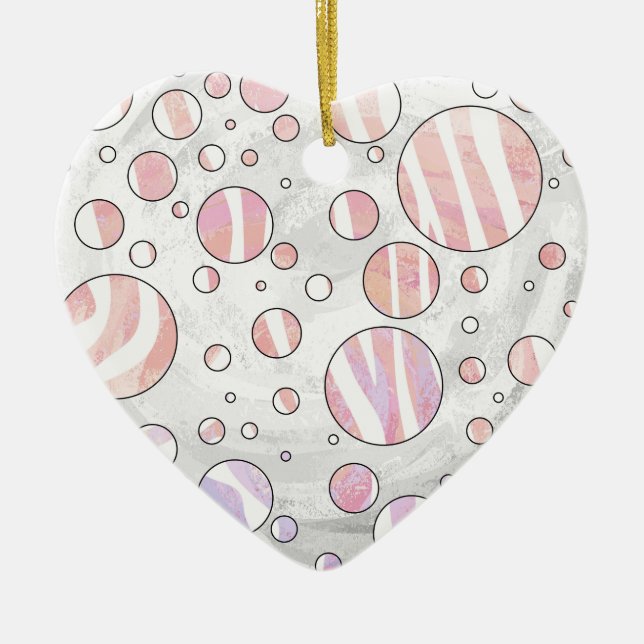 Rosa und weiße Polka Dot Zebra Keramik Ornament (Vorne)