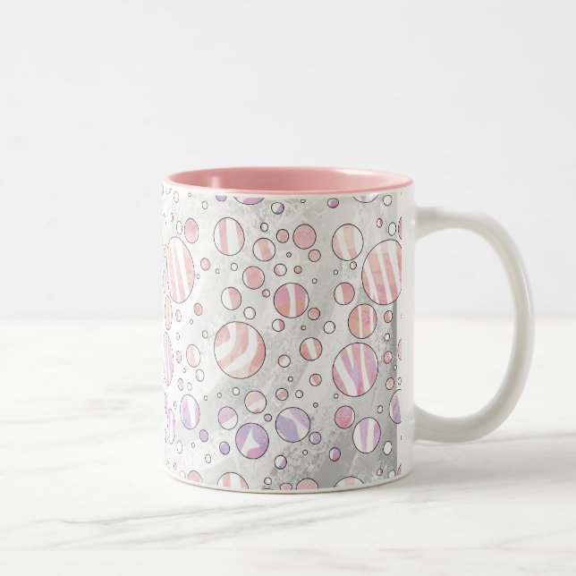Rosa und weiße Polka Dot Zebra Zweifarbige Tasse (Rechts)