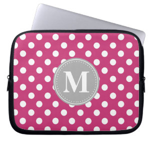 Rosa und weiße Polka Dots Grau Monogramm Laptopschutzhülle