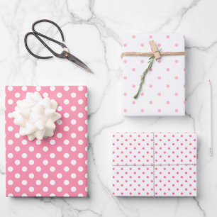 Rosa und weiße Polka-Punkte Geschenkpapier Set