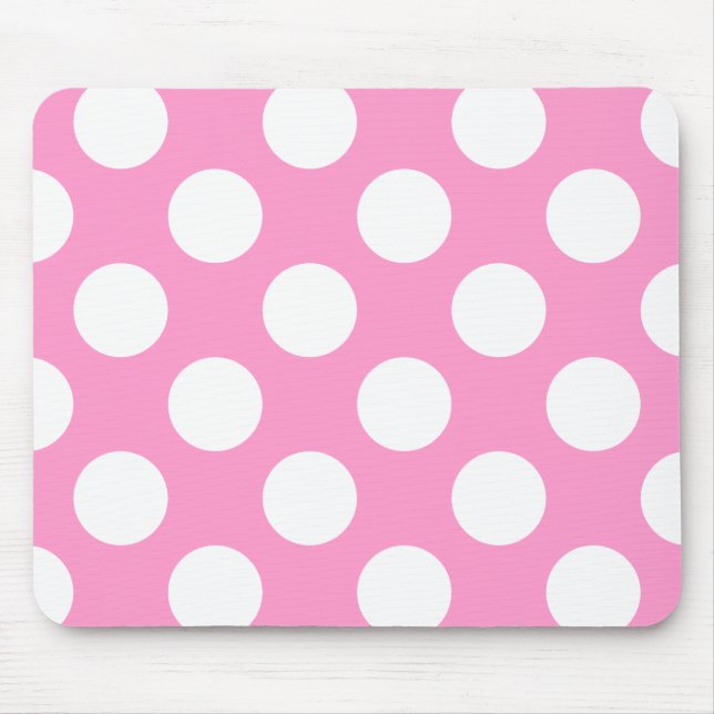 Rosa und weiße Polka-Punkte Mousepad (Vorne)