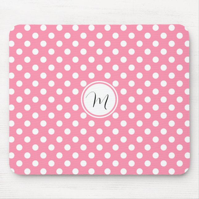 Rosa und weiße Polka-Punkte Mousepad (Vorne)