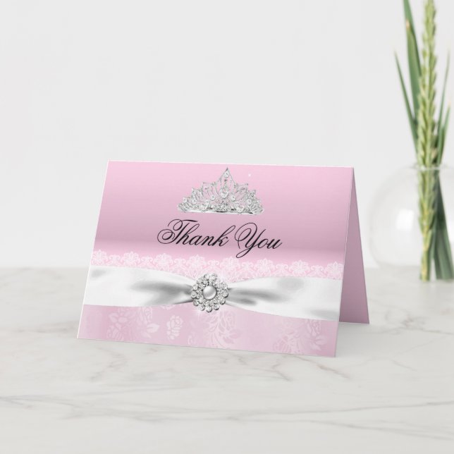 Rosa und Weiße Prinzessin Tiara Danke Karte (Vorderseite)