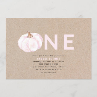 Rosa und weiße Pumpkin Erster Geburtstag Einladung