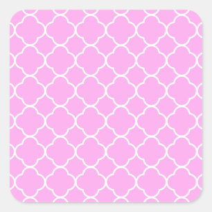 Rosa und weiße Quatrefolienmuster Quadratischer Aufkleber