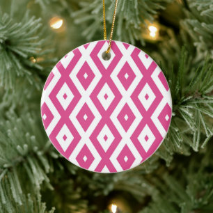 Rosa und weiße Rautenmuster Keramik Ornament