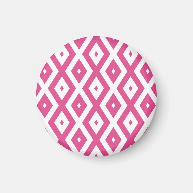 Rosa und weiße Rautenmuster Magnet (Vorne)