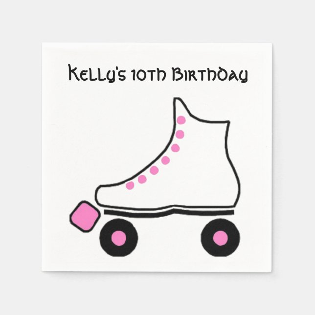 Rosa und weiße Roller Skate Papier Napkins Serviette (Vorderseite)