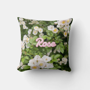 Rosa und weiße Rose auf grünem Individuelle Name Kissen