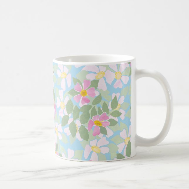 Rosa und weiße Rose auf Sky Blue Kaffeetasse (Rechts)