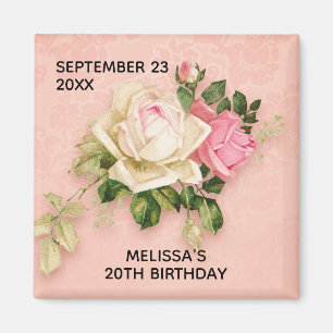 Rosa und Weiße Rose Bouquet Geburtstag Magnet
