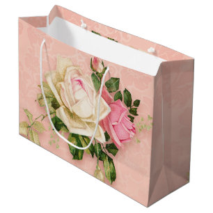 Rosa und Weiße Rose Bouquet Große Geschenktüte