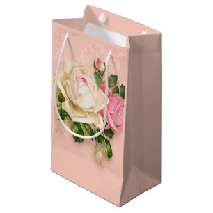 Rosa und Weiße Rose Bouquet Kleine Geschenktüte