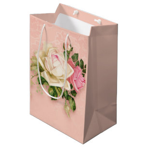 Rosa und Weiße Rose Bouquet Mittlere Geschenktüte