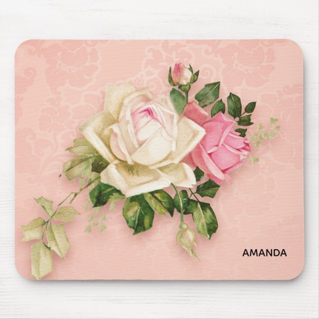 Rosa und Weiße Rose Bouquet Mousepad (Vorne)