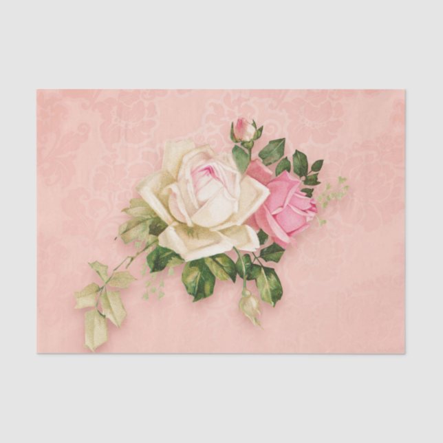 Rosa und Weiße Rose Bouquet Seidenpapier (Vorderseite)