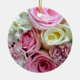 Rosa- und weiße Rosen Blumenstrauß Keramik Ornament