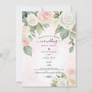 Rosa und weiße Rosen-Dusky-Blüten Einladung