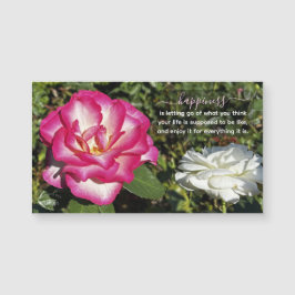 Rosa- und weiße Rosen-Foto-Glückszitat-Magnet Magnetkarte