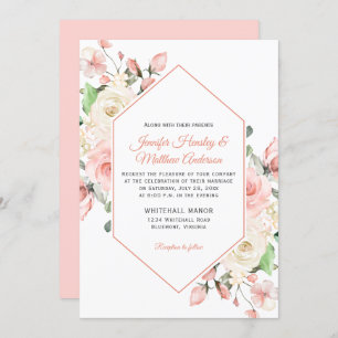 Rosa und weiße Rosen-Rahmen Hochzeit Einladung