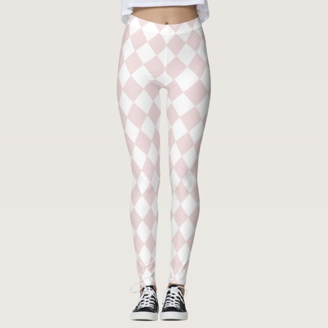 Rosa und weiße Schachbrett Leggings (Vorderseite)