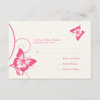 Rosa und weiße Schmetterlingshochzeit RSVP Karte