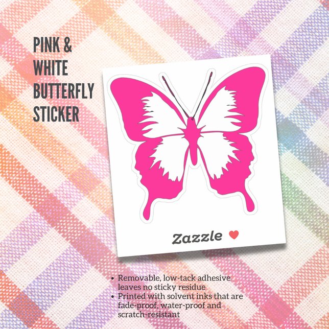 Rosa und weiße Schmetterlingsklemme Aufkleber (Pink & White Butterfly Sticker)
