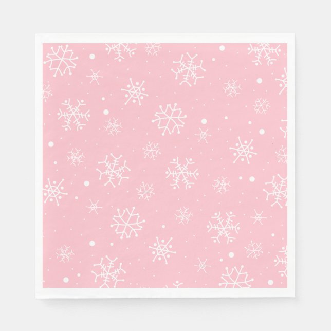 Rosa und weiße Schneeflocken Napkins Serviette (Vorderseite)